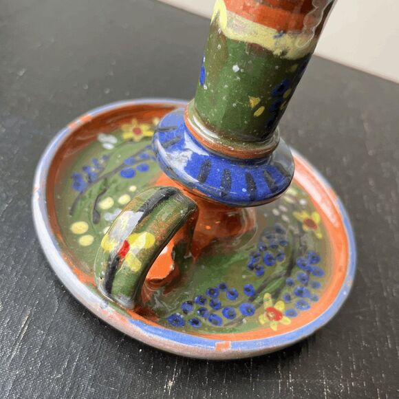 Hand-Painted Folk Art Pottery Candle Holder – Boho Cottagecore Studio Ceramic - Picture 9 of 10